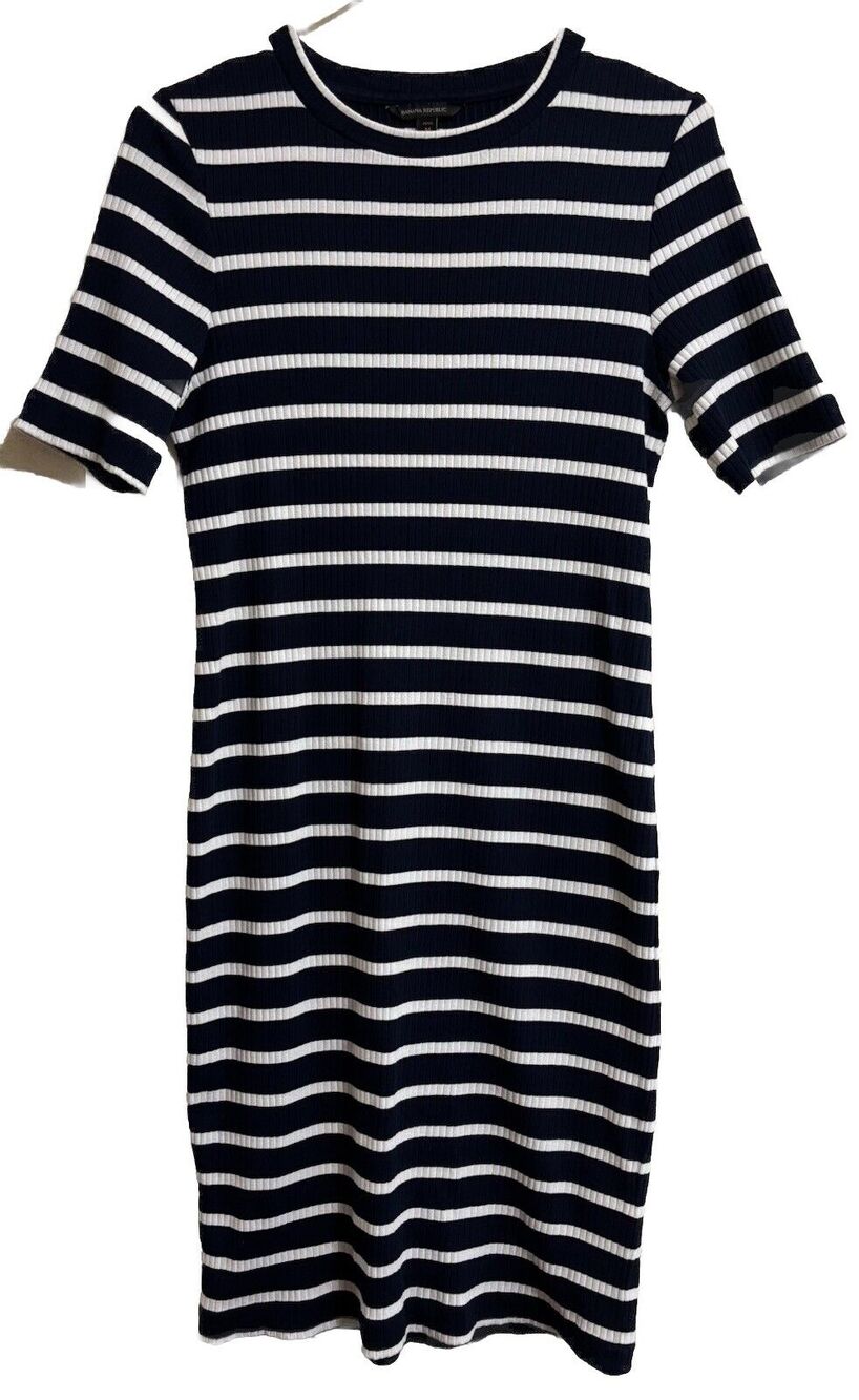 Striped Ribbed T-Shirt Dress Nautical Coastal Resort Vacation Women’s Size MP